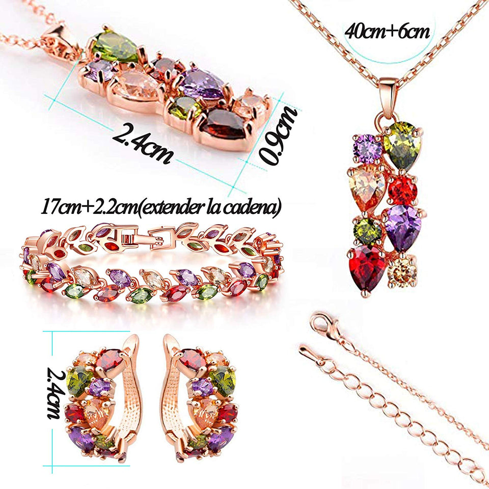 CARSINEL Mona Lisa Elementos Multicolores Zirconia Cúbica Aretes Pulsera Collar Conjunto de Joyas clásicas Regalo Ideal para Mujeres